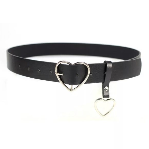 Black Leather Heart Buckle Belt - Picture 1 of 6